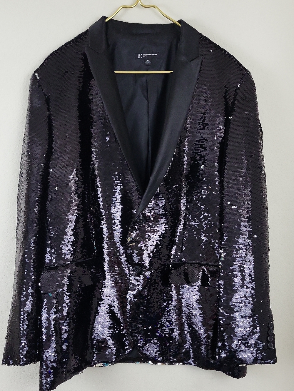 Womens INC International Concepts Black/Silver Flip Sequin Blazer Size XL Slim